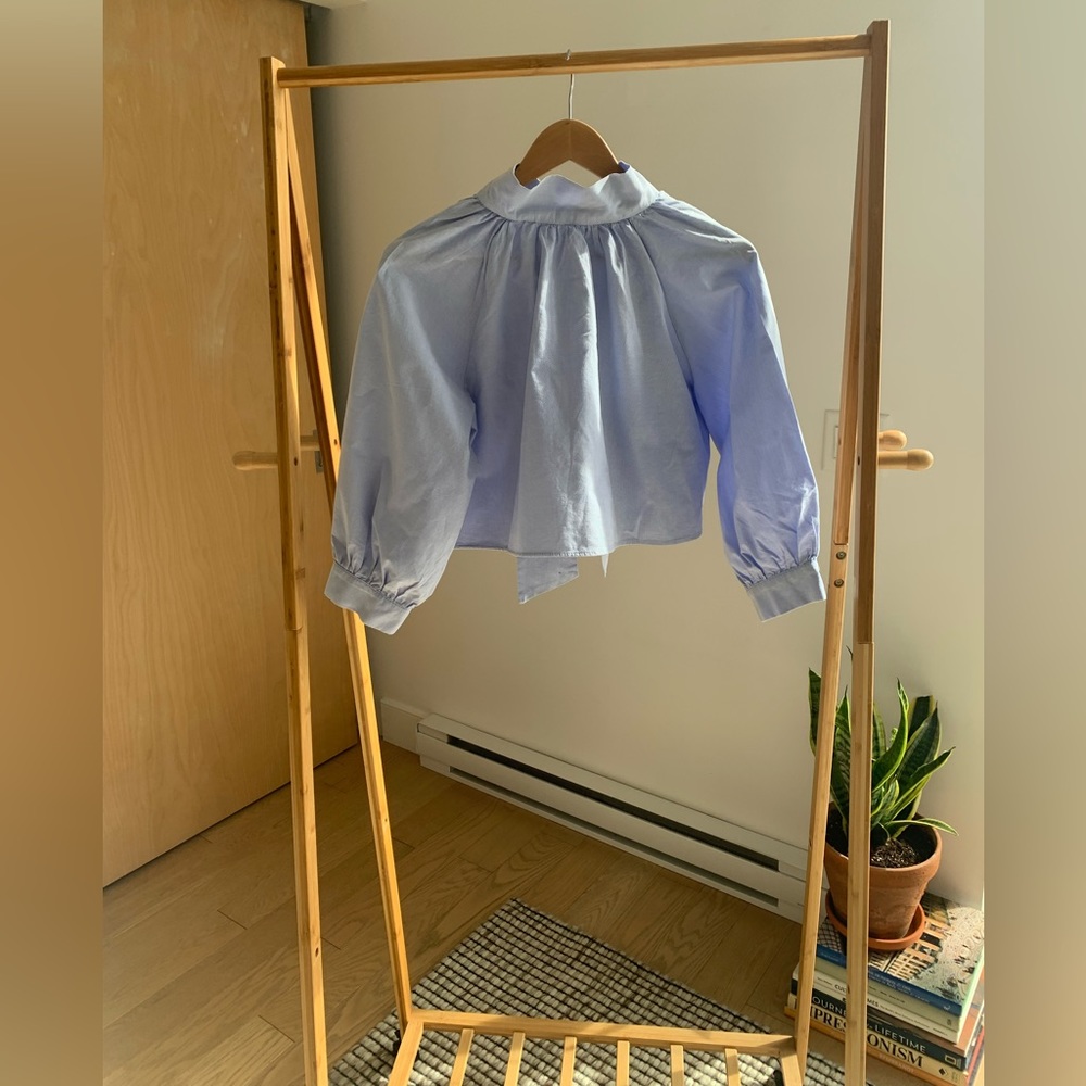 ZARA 💯 Cotton Boxy Cropped Blouse w/puffed sleeve